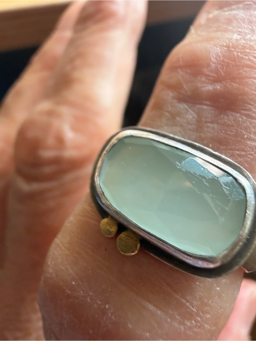 Ananda Khalsa Sundance Aquamarine Ring Silver 22k Gold Size 8.5 - Picture 6 of 13